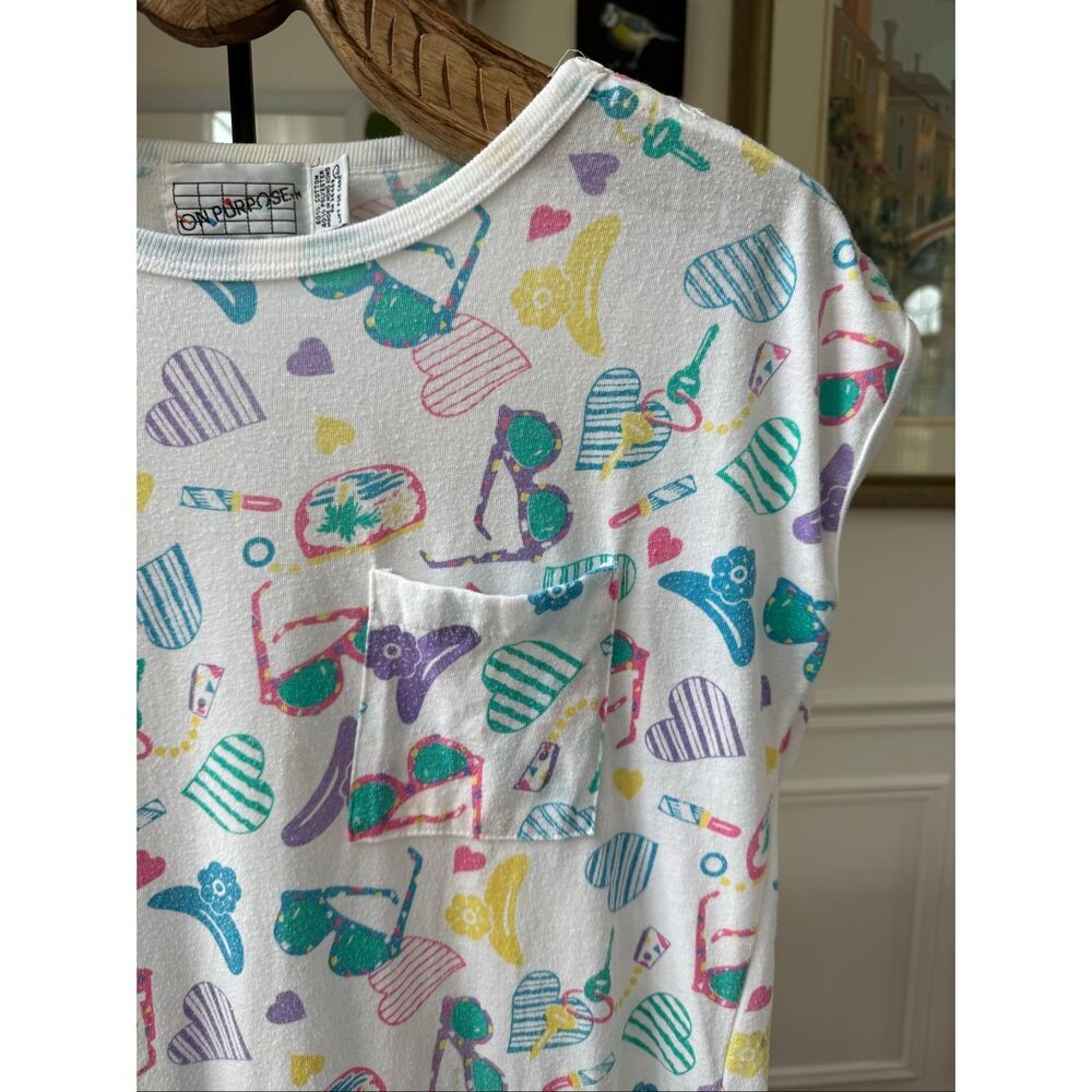 Vintage 80s 90s Tshirt Material Romper Summer Novelty Print L - Picture 5 of 8